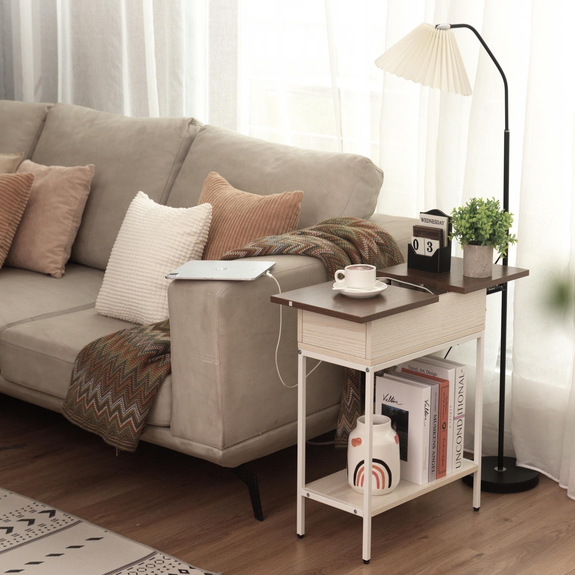 Table With Built In Outlet StorageWorks Flip Top Narrow End Table with Storage and Built-In ...