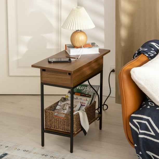 StorageWorks Flip Top Narrow End Table with Storage and Built-In