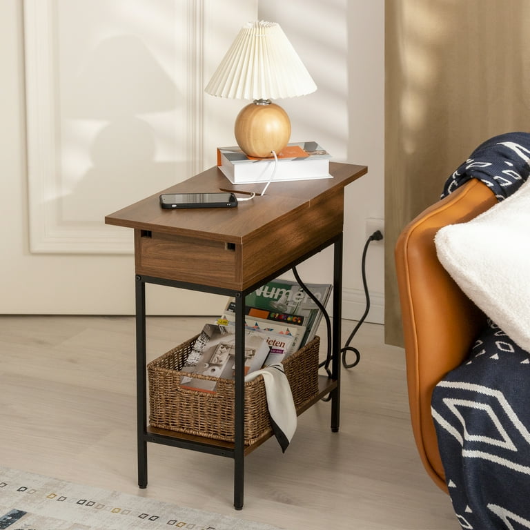 StorageWorks Flip Top Narrow End Table with Storage and Built-In