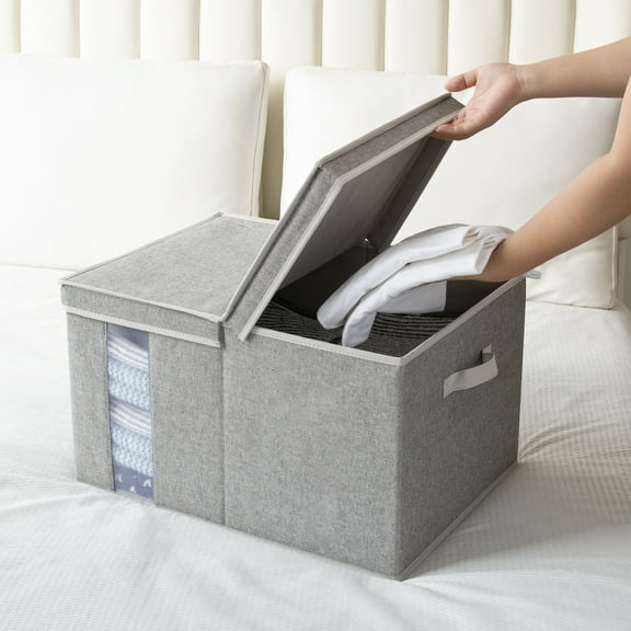 StorageWorks Foldable Fabric Storage Bin with Double-Open Lid, EX-Large Storage Box with Transparent Window, 21.2" x 15.7" x 11.8"