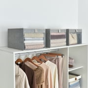 StorageWorks Foldable Storage Bins, Fabric Collapsible Storage Box for Closet Organization, Large Stackable Container, Gray, 3 Pack, 15.2"x 12.6"x 10"