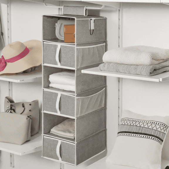 StorageWorks Hanging Closet Organizer with Drawers, 6-Shelf Storage Organizers, Gray, 13.6" x 12.2" x 42.5"