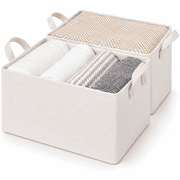 StorageWorks Large Fabric Storage Bins with Metal Frame, Collapsible Storage Baskets for Shelves, 2-Pack, Beige-Cotton-linen