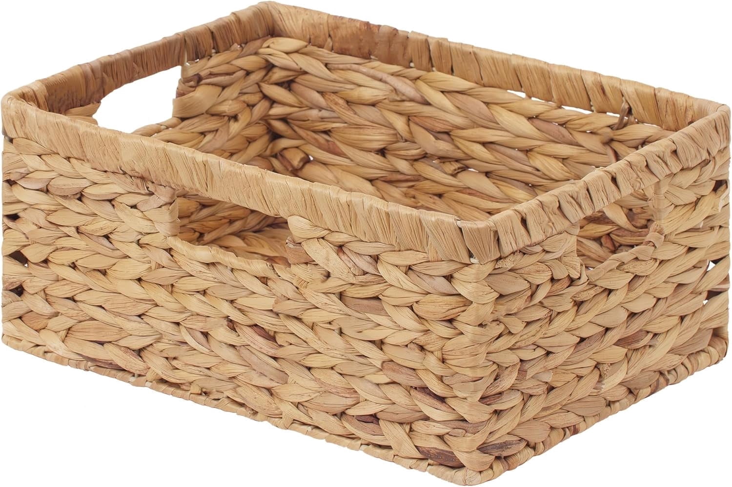 StorageWorks Large Wicker Basket for Organizing, Rectangular Water Hyacinth Storage Basket with Built-in Handles