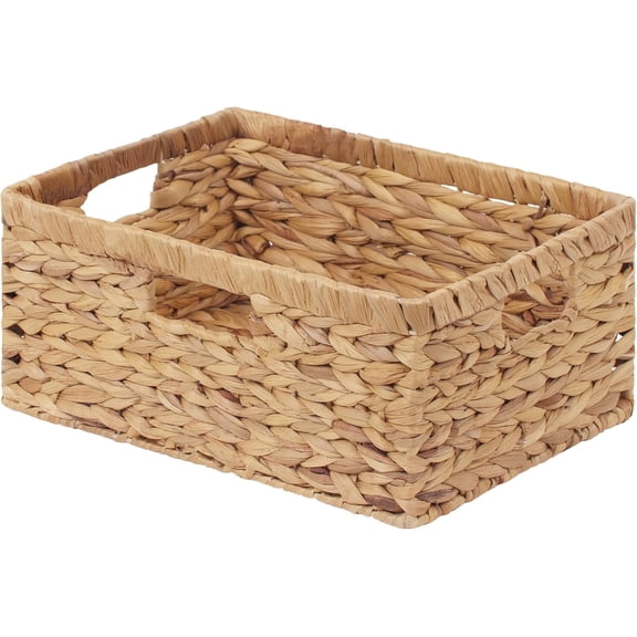 StorageWorks Large Wicker Basket for Organizing, Rectangular Water Hyacinth Storage Basket with Built-in Handles