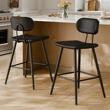 StorageWorks Leather Counter & Bar Stool with Large Seat and Back, Black, Set of 2