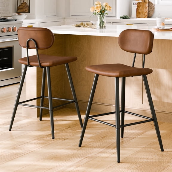 StorageWorks Leather Counter & Bar Stool with Large Seat and Back, Brown, Set of 2