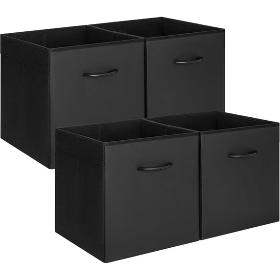 StorageWorks Storage Cubes, 13-inch Leather Bins with Handle, Cube Organizer Baskets for Shelves and Closet, Collapsible Storage Bins, 4-Pack, White