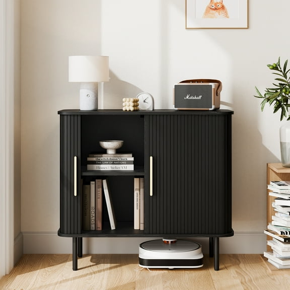 StorageWorks Tambour Door Accent Cabinet, Fluted Sideboard Buffet Cabinet with Storage, for Living Room, Kitchen, Entryway