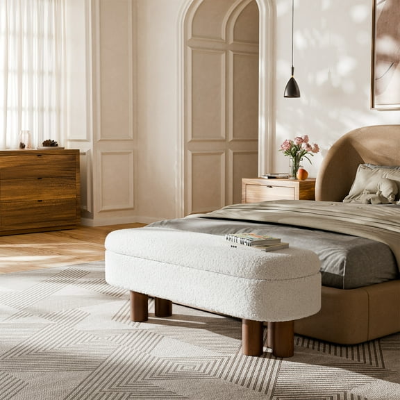 StorageWorks Upholstered Flip Top Storage Bench with Solid Wood Leg for Bedroom