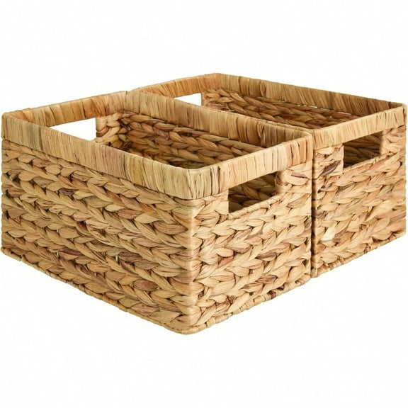 Wicker Basket Baskets for Organizing Storage Basket with Built-in Handles Water Hyacinth Shees Medium 2-Pack Natural Hyacinth
