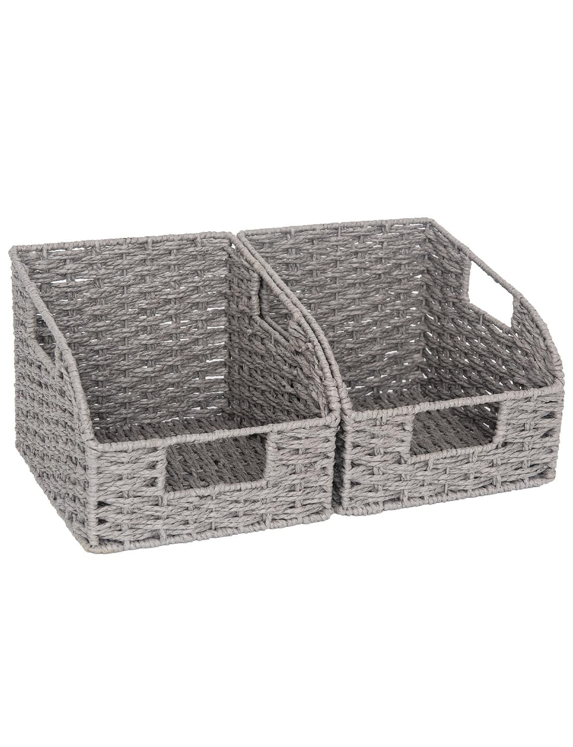 StorageWorks Round Paper Rope Storage Baskets - Handwoven With Iron Frame & Handles