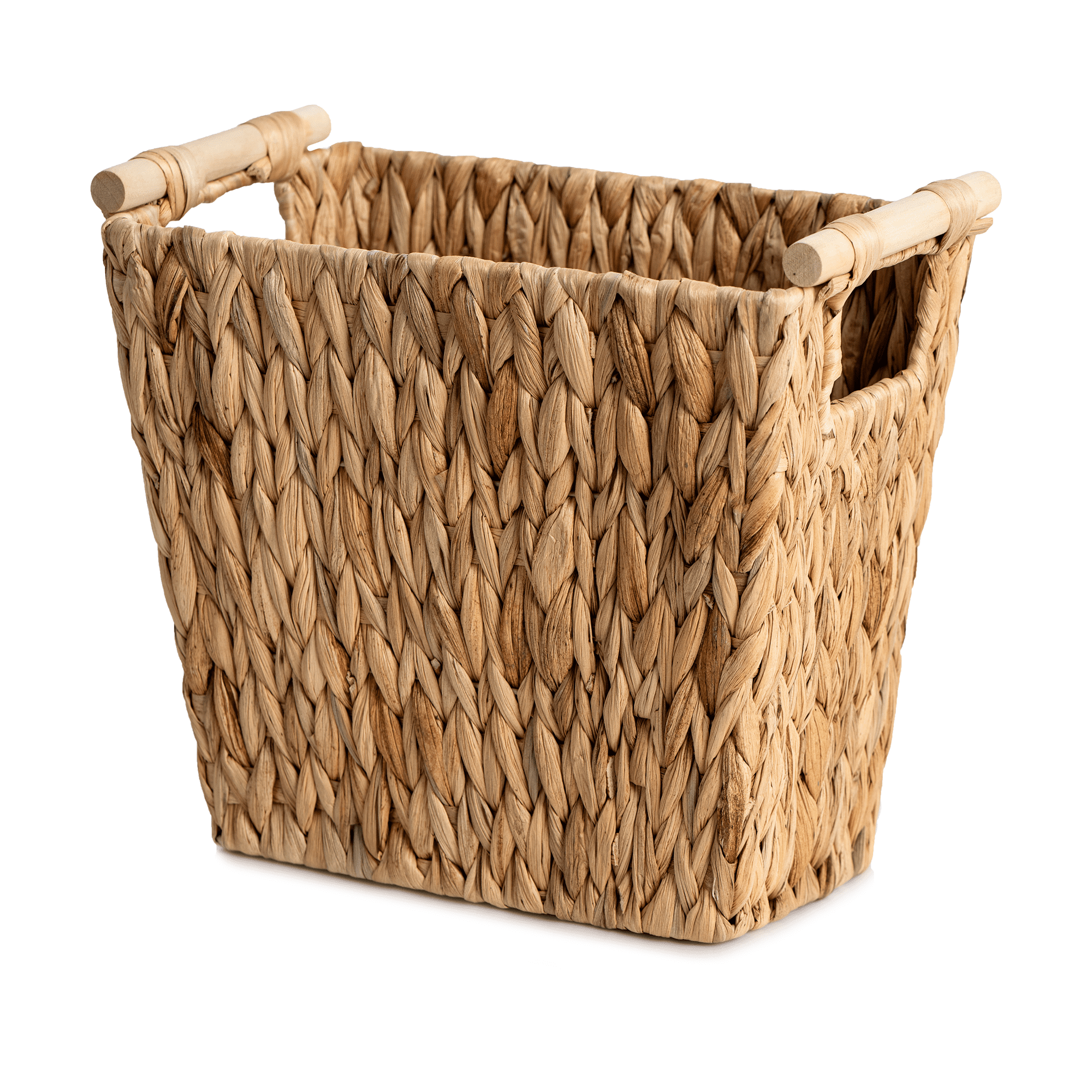 StorageWorks Wicker Narrow Waste Basket with Wooden Handles, 12L Water