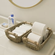 StorageWorks Wicker Storage Baskets with Handles, Woven Seagrass Baskets, Rattan Basket for Bathroom, 2-Pack, 12" x 7.2" x 4.7"