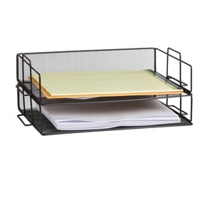 Storageaid   Classic Black Mesh 2 Tier Stackable Letter Tray Desk Organizer