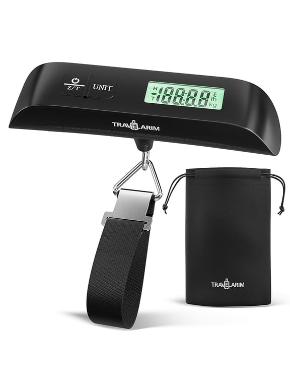 Digital Luggage Scale for Suitcases, 110LB Portable Handheld Baggage Scale for Travel, Suitcase Scale with hook, Battery Included with Overweight Alert, White Backlight LCD Display