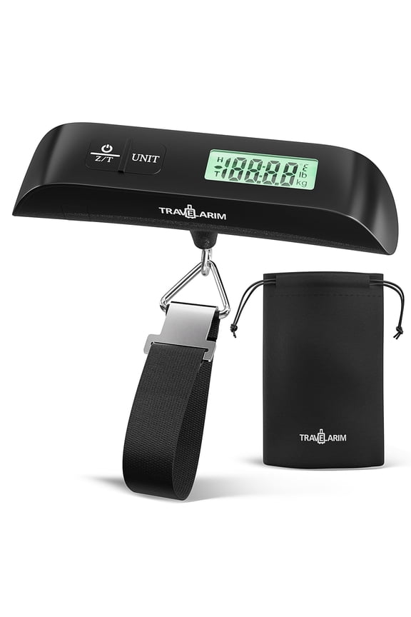 Digital Luggage Scale for Suitcases, 110LB Portable Handheld Baggage Scale for Travel, Suitcase Scale with hook, Battery Included with Overweight Alert, White Backlight LCD Display