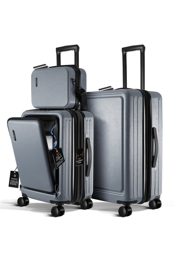 Luggage Sets 3 Piece, 22 Inch Carry on Luggage and 24 Inch Suitcases with Wheels Spinner, Durable Hard Shell Suitcase Set, Expandable Travel Suitcase, Grey