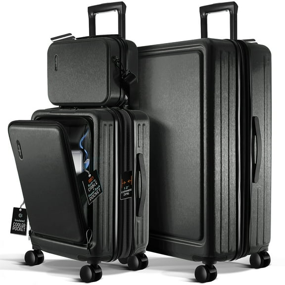 Storagebud Luggage Sets 3 Piece, 22 Inch Carry on Luggage and 28 Inch Suitcases with Wheels Spinner, Durable Hard Shell Suitcase Set, Expandable Travel Suitcase, Black