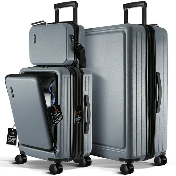 Storagebud Luggage Sets 3 Piece, 22 Inch Carry on Luggage and 28 Inch Suitcases with Wheels Spinner, Durable Hard Shell Suitcase Set, Expandable Travel Suitcase, Grey