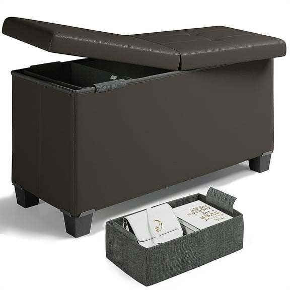 Storagebud Ottoman Storage Bench, Faux Leather 30" Storage Ottoman Bench, Brown