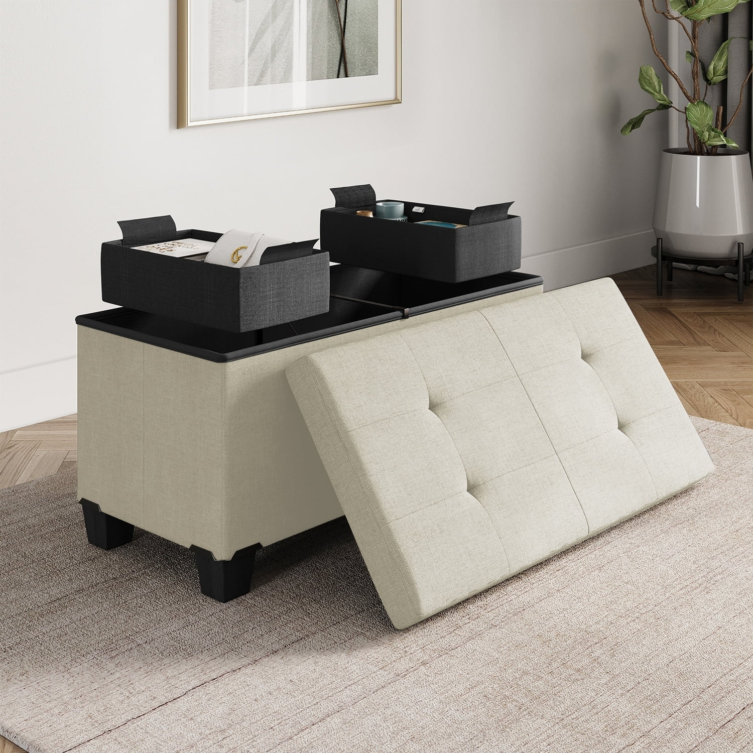 Storagebud Tuffted Folding Foot Rest Storage Ottoman Bench with Storage ...