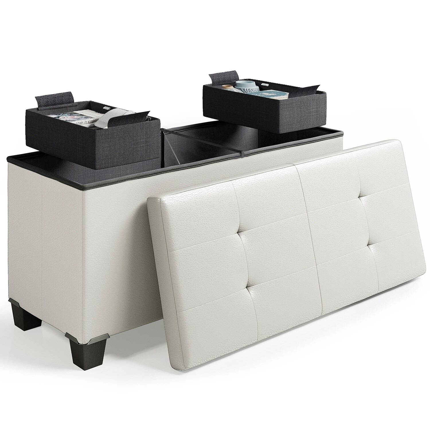 Storagebud Tuffted Folding Foot Rest Storage Ottoman Bench with Storage