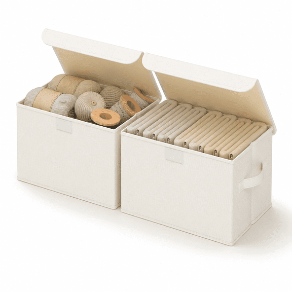 Storbin With Lid Closet Boxes 2 Pack Beige 10.2x7.9x6.7 In