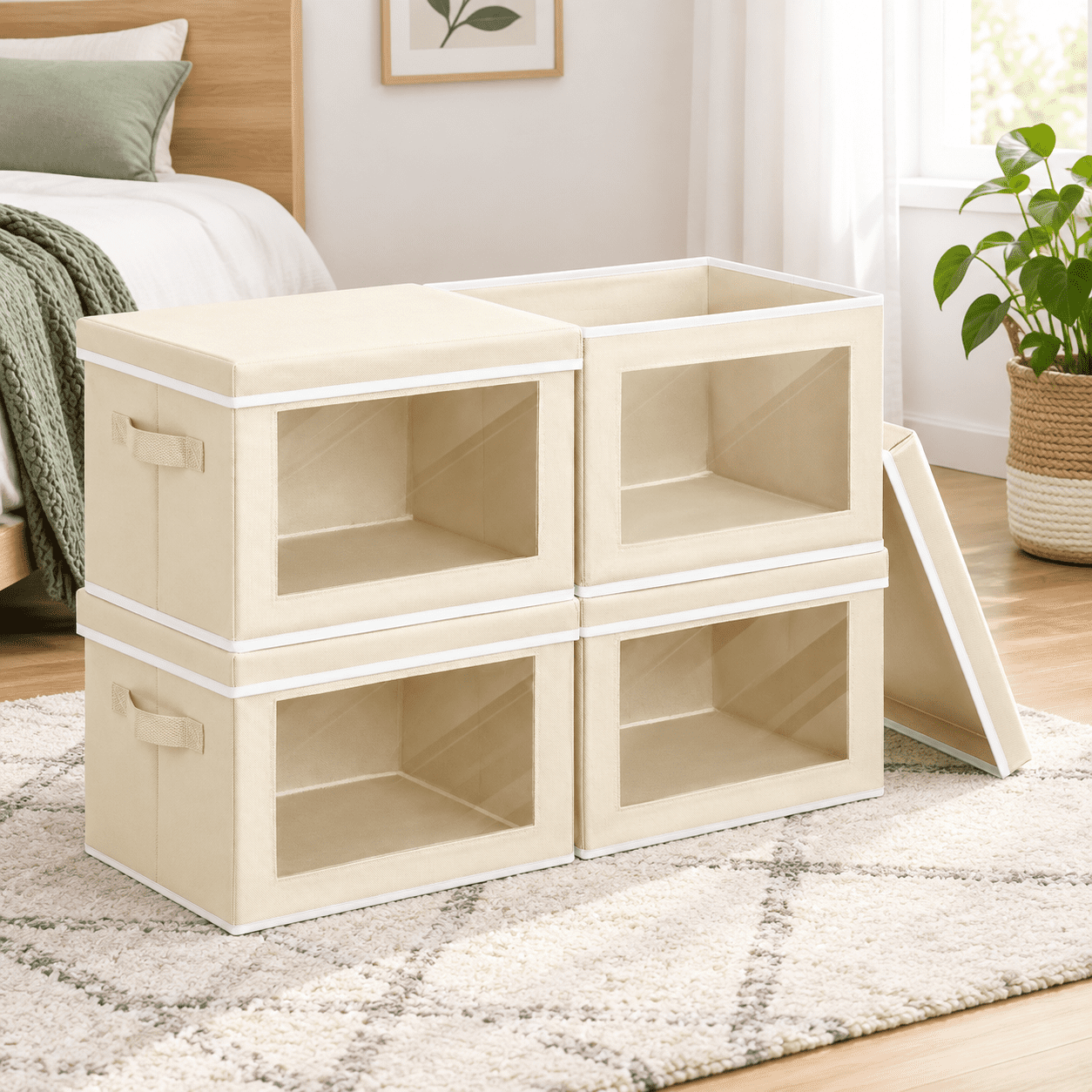 Storboxes With Lids - 4 Pack Fabricr Window B Large Decorative Handles ...