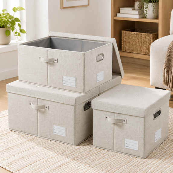 Storbwith Lids [3-pack] Linen Fabric Foldable Boxes Organizer ...