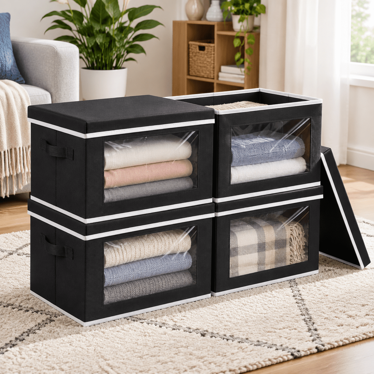 Storbwith Lids 4 Pack Large Cubes Window Closet & Handles Fabric Box ...