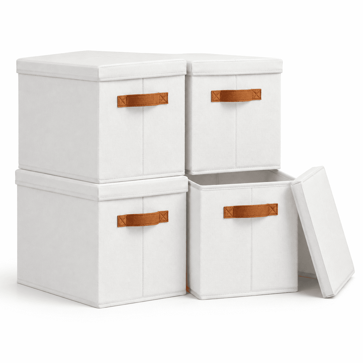 Storbwith Lids - Fabric Baskets For Shelves 4 Pack Foldable Decorative ...
