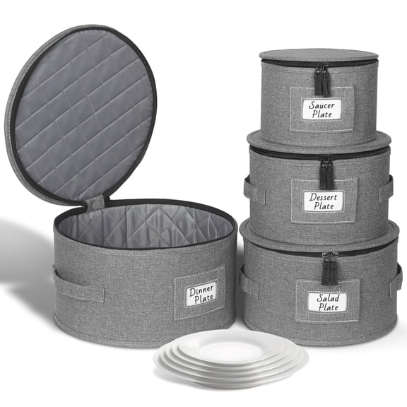 Storcontainers 4 Pack Hard Shell Moving Boxes Dish With Felt Dividers For Plates Dinnerware Stackable Cases 12 Place Setting Up To 11.4" Dia.