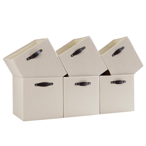 Storcube B| 7.7 Oz/yd² Fabric Cubby Organizer Baskets For Sh Bookcase Closet Cabinet Wardrobe 10x10 Drawer 6 Pack Beige 9.5x9.5x9.8 Inch