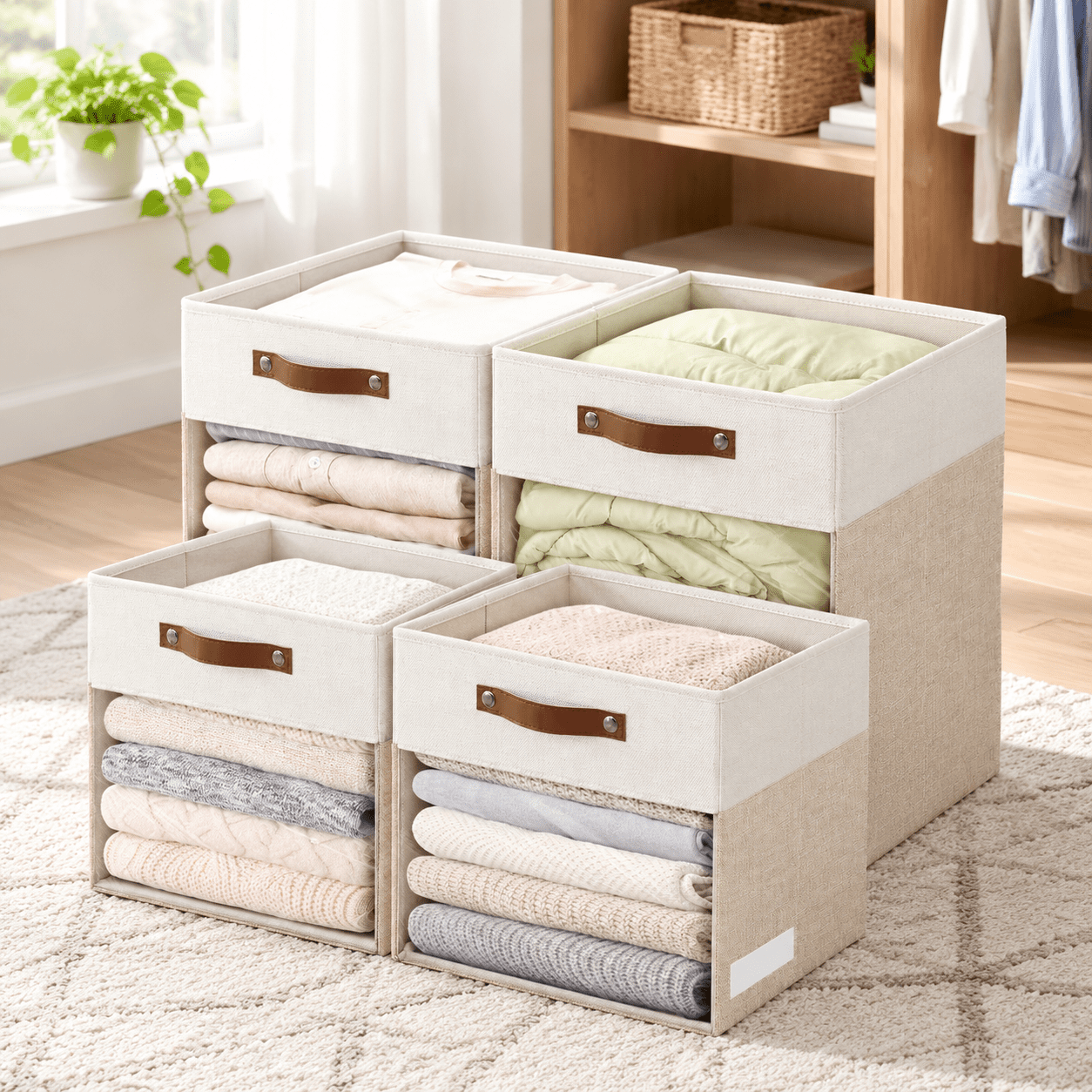 Storcubes 4 Pack Linen Foldable B(13 X 13 Inch) Withr Window And ...