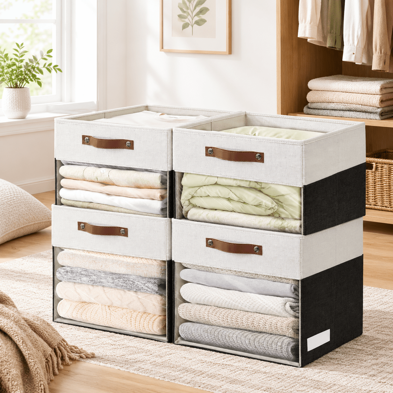 Storcubes 4 Pack Linen Foldable B(13 X 13 Inch) Withr Window And ...