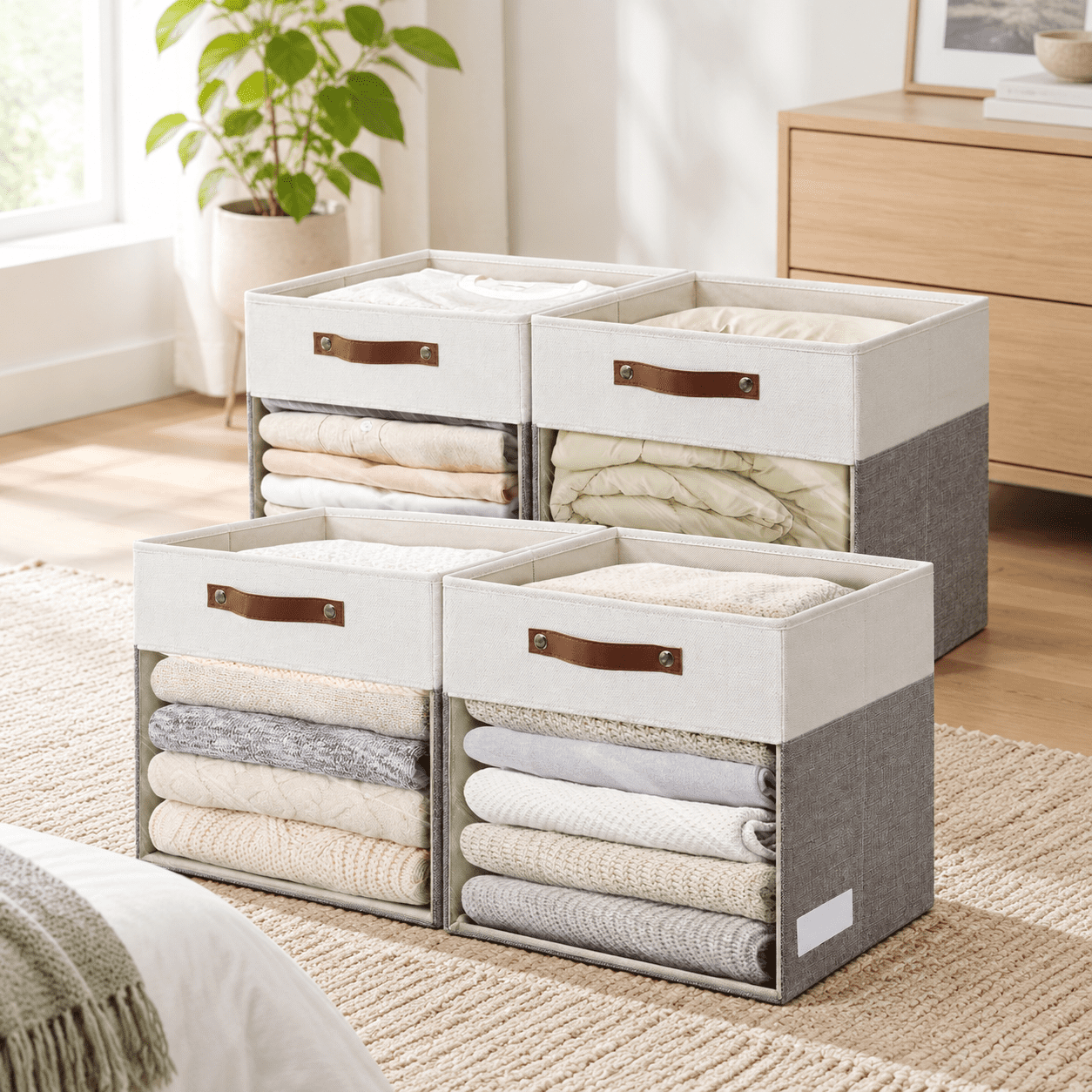 Storcubes 4 Pack Linen Foldable Bwithr Window And 2 Handles 13x15x13 ...