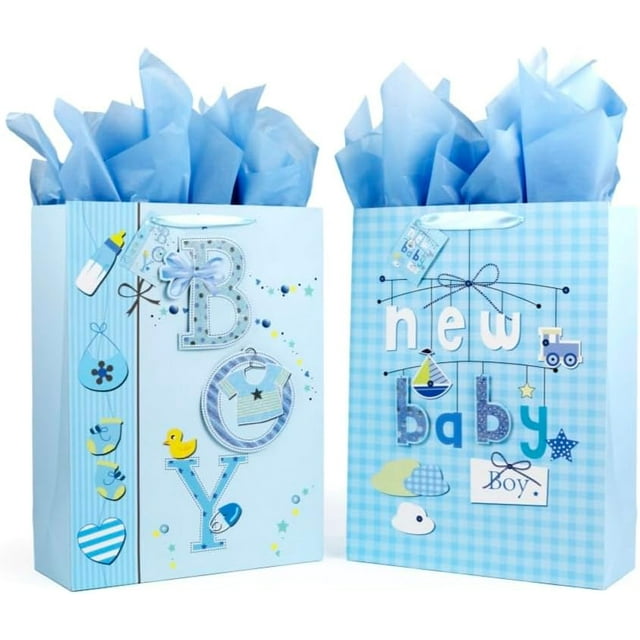 Store 16.5 Extra Large Baby Gift Bags (2Pack, Blue) Adorable Baby
