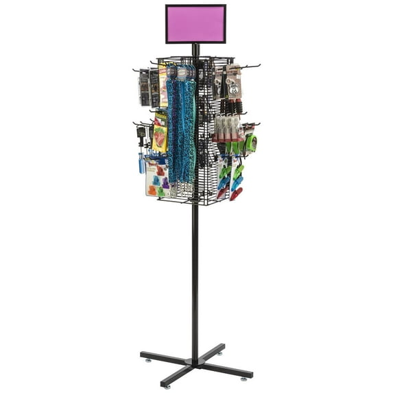 Store Gridwall Rack, Rotating, 72"H, with (20) 6" Peg Hooks, Retail Display (Black Metal) (RGRIDH6BK)