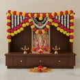 thumbnail image 1 of Store Indya Artificial Marigold Garland, Pink and White Pearl Beads, 3 Feet Traditional Toran Bandhanwaar Door Hanging for Religious Ceremonies and Festivals (Design 2), 1 of 5