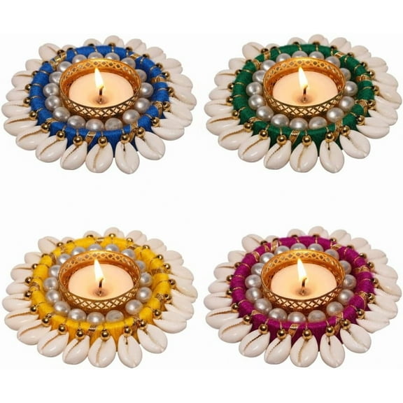 Store Indya Shell Tea Light Holders, Assorted Colors Set of 4, 3.5 Inch Diameter