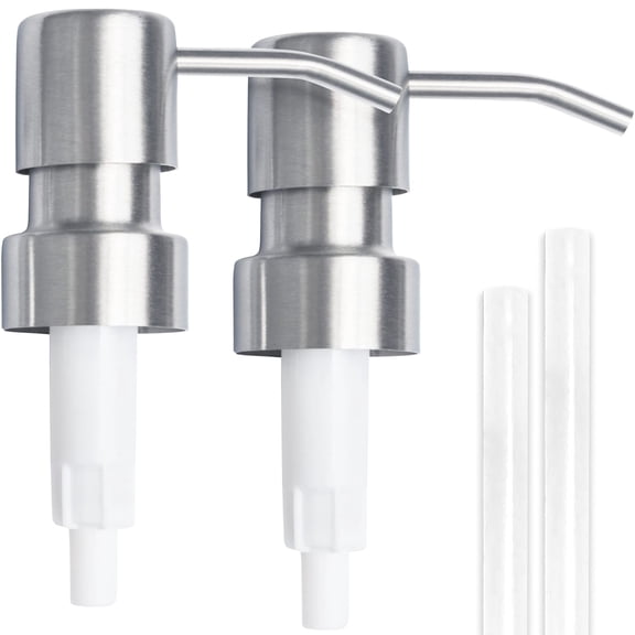 Store Stainless Steel Soap and Lotion Dispenser Pumps 2 Pieces Replacement for Your Bottles Includes 2 Nine Inch Tubes (2 Pack)