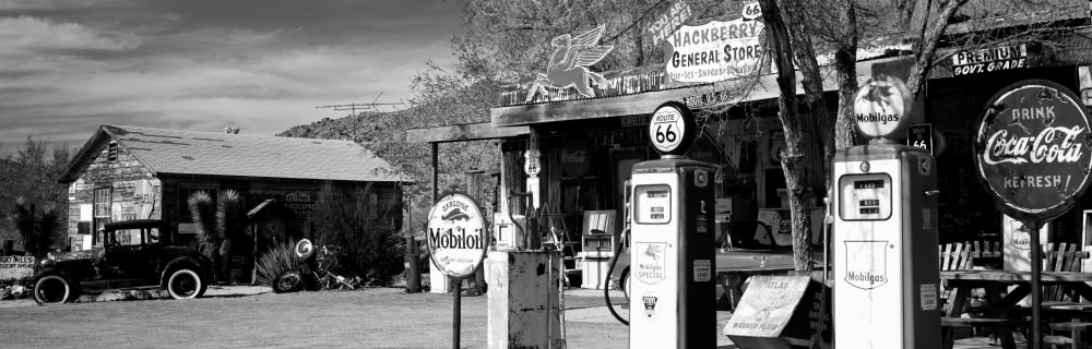 Store with a gas station on the roadside Route 66 Hackenberry Arizona USA Canvas Art - Panoramic Images (6 x 18)