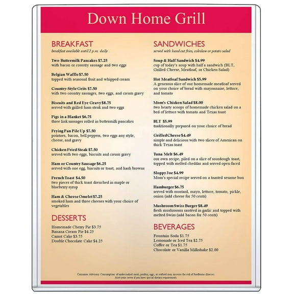StoreSMART - Rigid Plastic Menu - 8.5" x 11" - 10-Pack - HPP812X11-MENU-10