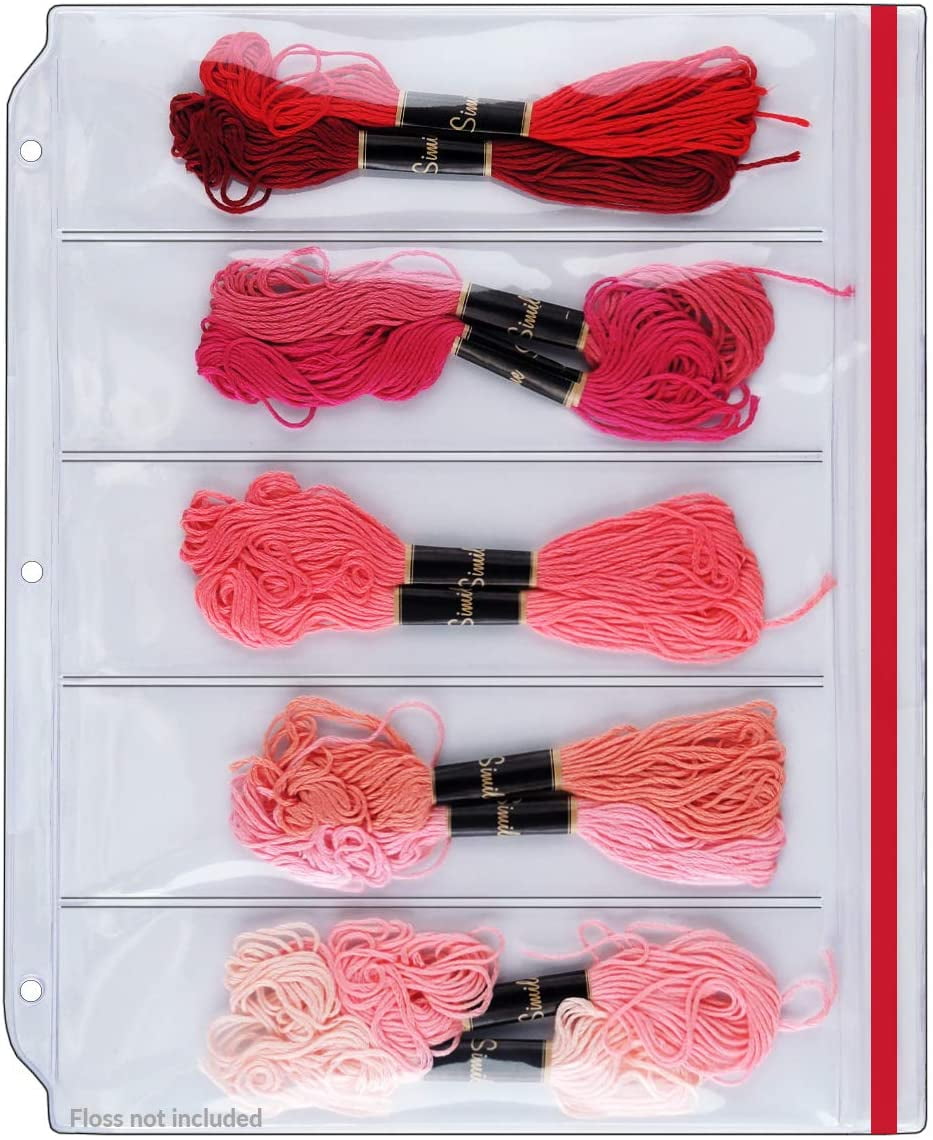 StoreSMART – Zipper Binder Page for Embroidery & Cross-Stitch Floss Thread Skeins, Holds 5 Skeins - 10-Pack - (DP600-5-FLOSS-10)