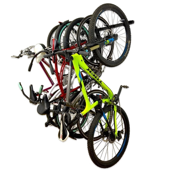 StoreYourBoard Bike Rack Garage Mount, 5 Bike Wall Mount, Adjustable Bike Hangers for Garage, Heavy Duty Steel Holds 300 Pounds, 46in x 3.5in x 7.5in, Mountain Bikes Road Bikes Kids Bikes and More