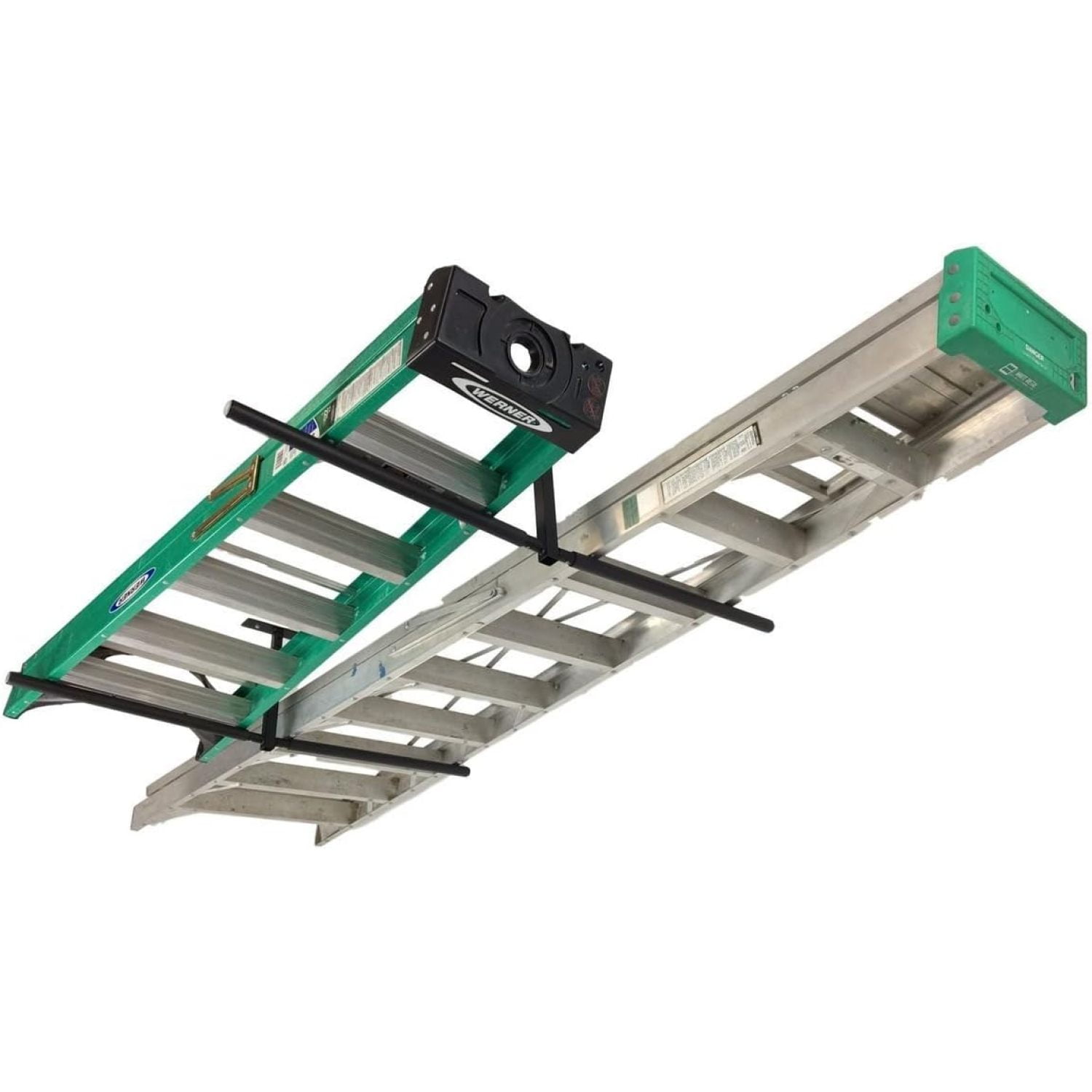 StoreYourBoard Double Ladder Ceiling Rack, Hi Port 2 Garage Storage and Organizer, Hanger Mount