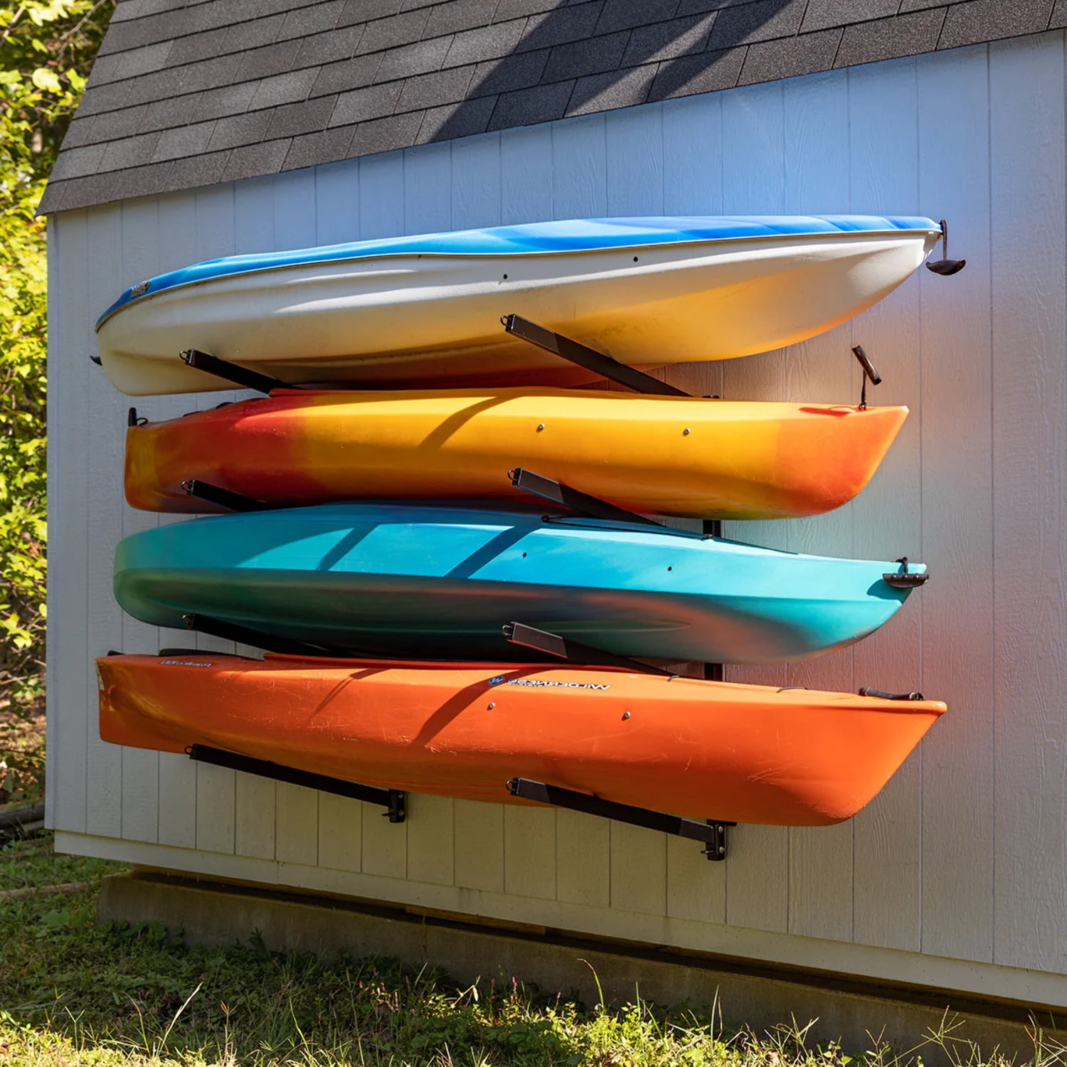 Heavy-Duty Black Metal Adjustable 4-Level Kayak Storage Rack