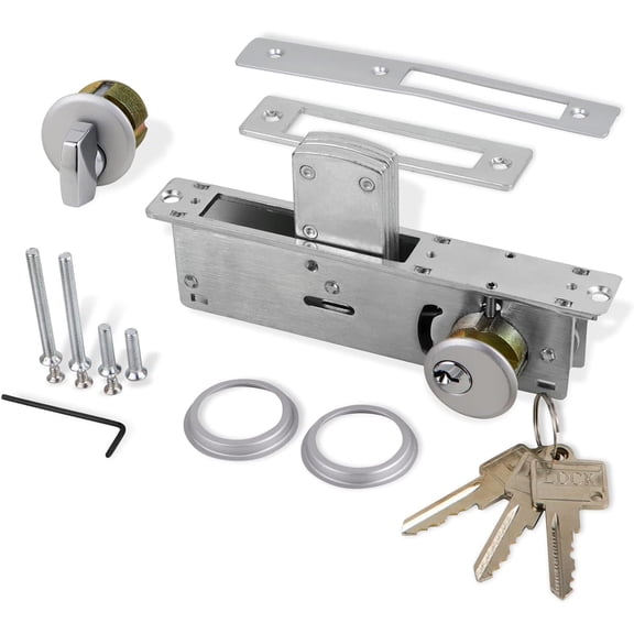 Storefront Door Mortise Lock Deadbolt Aluminum storefront Mortise Door Lock Hook Deadbolt Double Cylinder - Storefront Entry Door Lock Set (1-1/8" Backset)