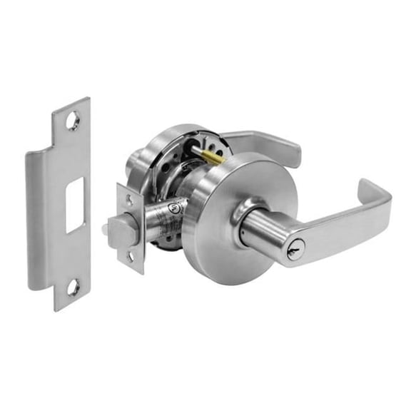Storeroom & Closet Lever Lock Grade 1 with L Lever & L Rose with LA Keyway & ASA Strike, Satin Chrome